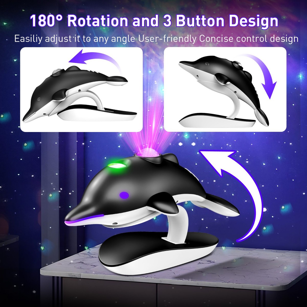 Dolphin LED Galaxy Star Projector, Night Light for Bedroom