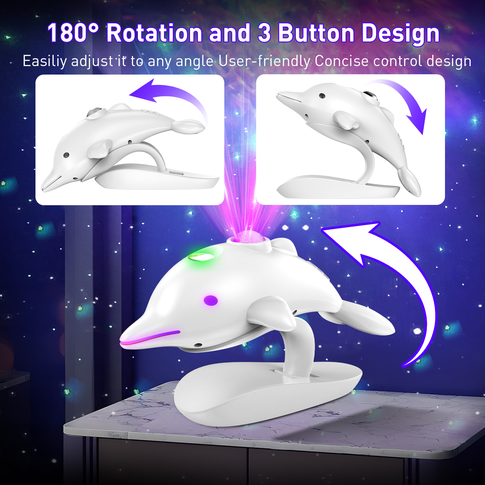 Dolphin LED Galaxy Star Projector, Night Light for Bedroom