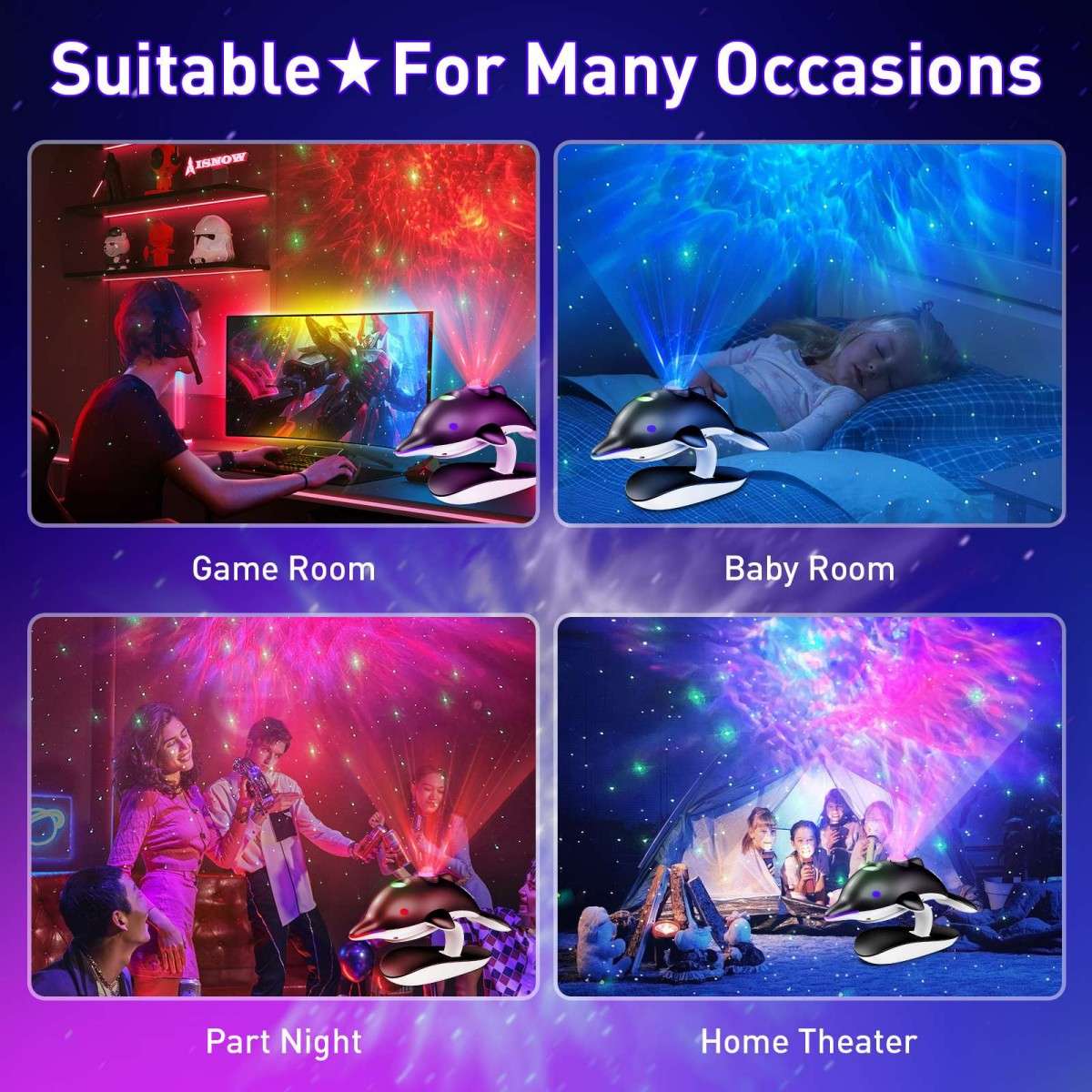 Dolphin LED Galaxy Star Projector, Night Light for Bedroom