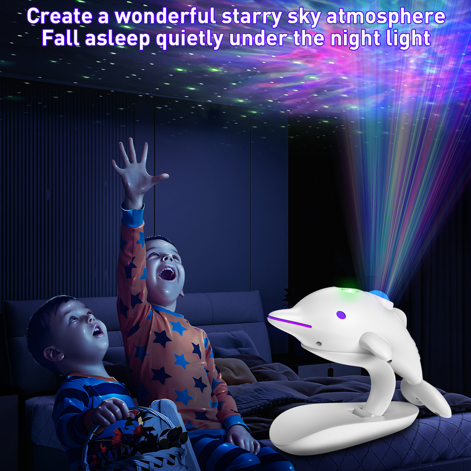 Dolphin LED Galaxy Star Projector, Night Light for Bedroom
