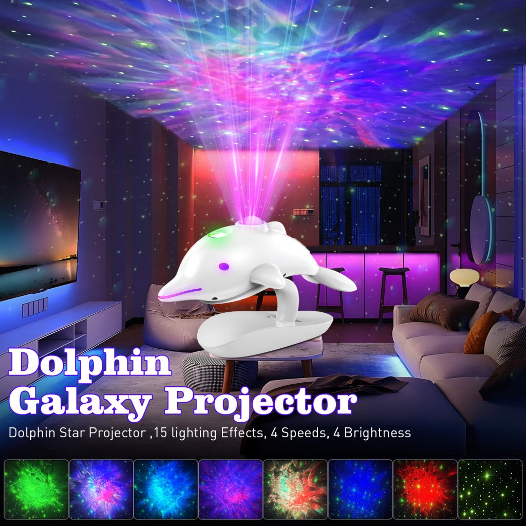 Dolphin LED Galaxy Star Projector, Night Light for Bedroom