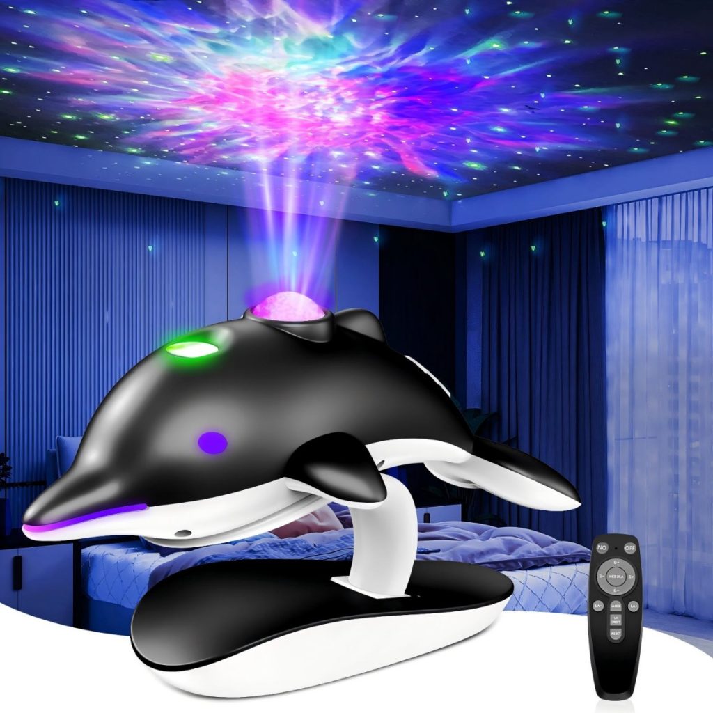 Dolphin LED Galaxy Star Projector, Night Light for Bedroom