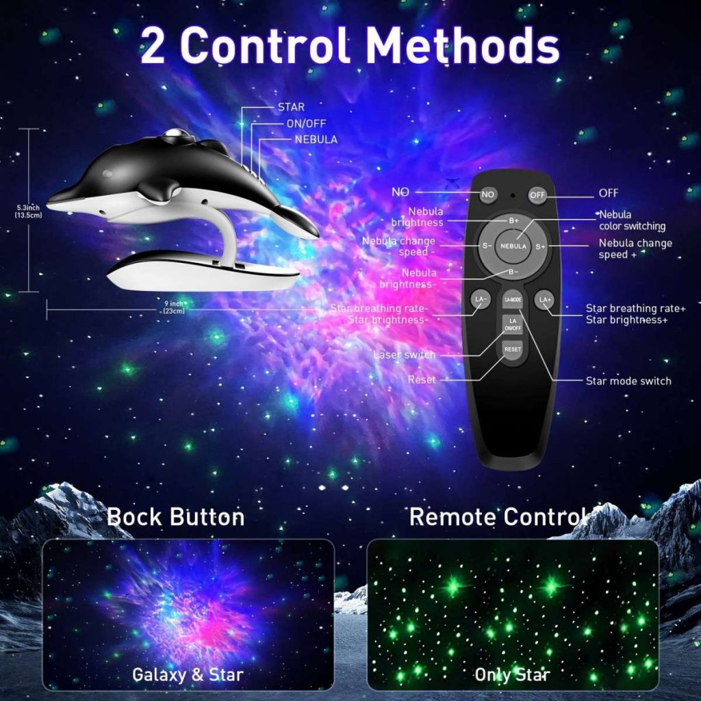 Dolphin LED Galaxy Star Projector, Night Light for Bedroom