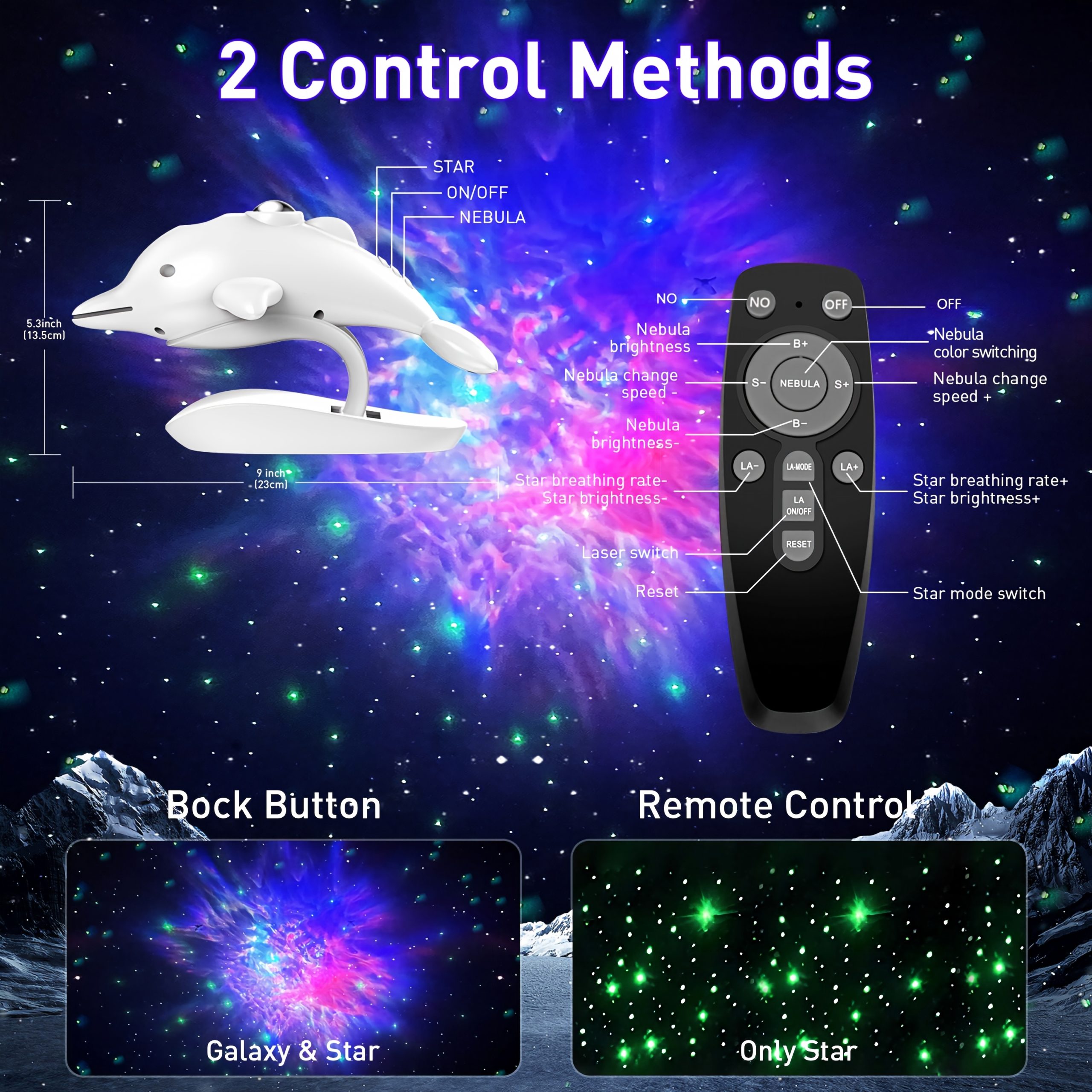 Dolphin LED Galaxy Star Projector, Night Light for Bedroom