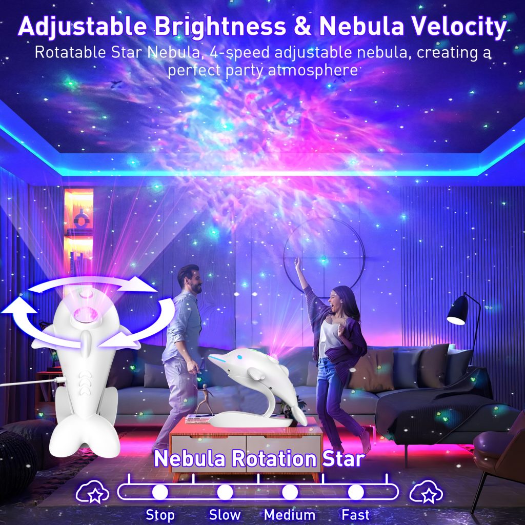 Dolphin LED Galaxy Star Projector, Night Light for Bedroom