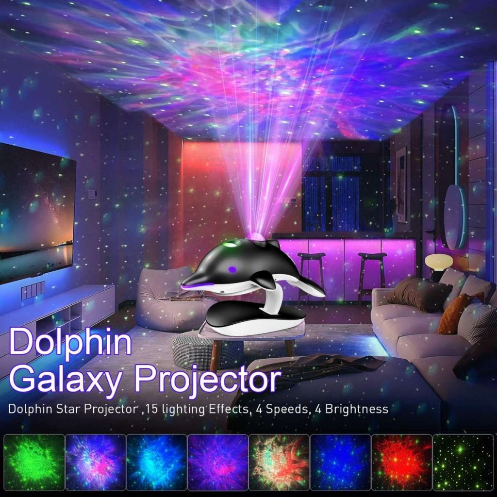 Dolphin LED Galaxy Star Projector, Night Light for Bedroom