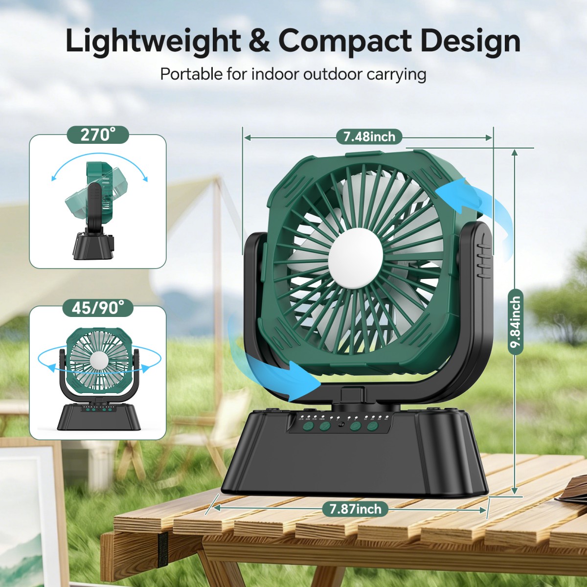 Portable 10000mAh Camping Fan with & LED Light