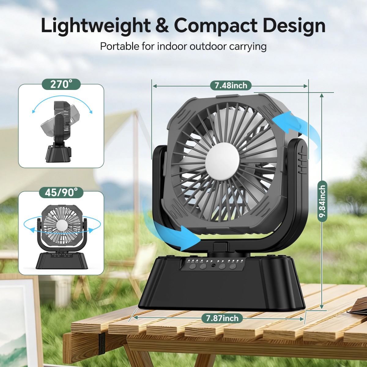 Portable 10000mAh Camping Fan with & LED Light