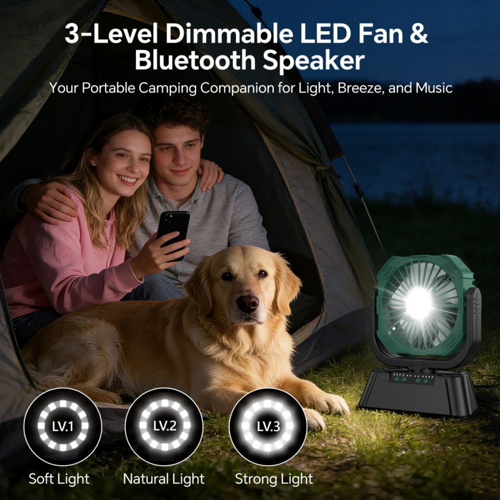 Portable 10000mAh Camping Fan with & LED Light