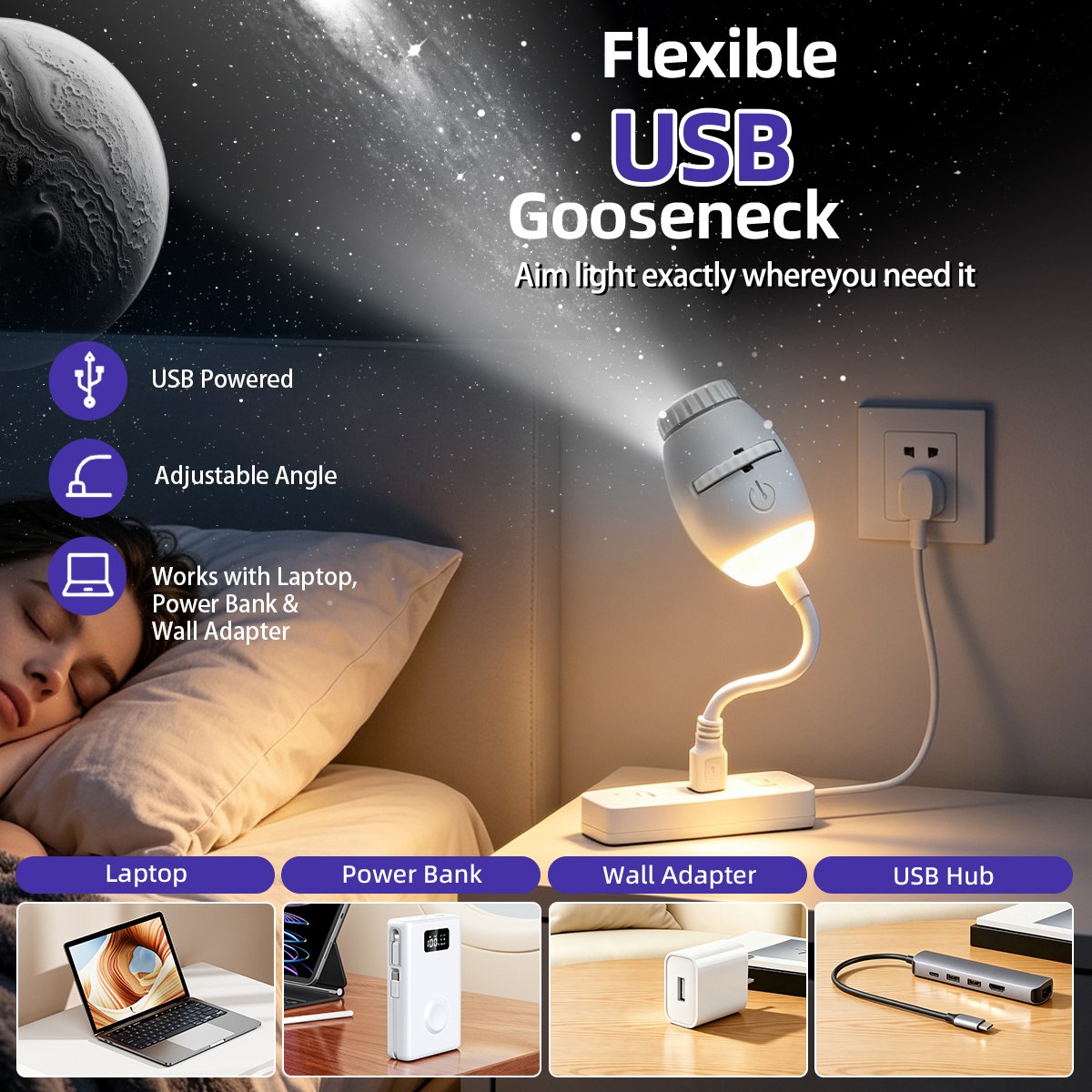 2-in-1 USB 銀河プロジェクター Night Light