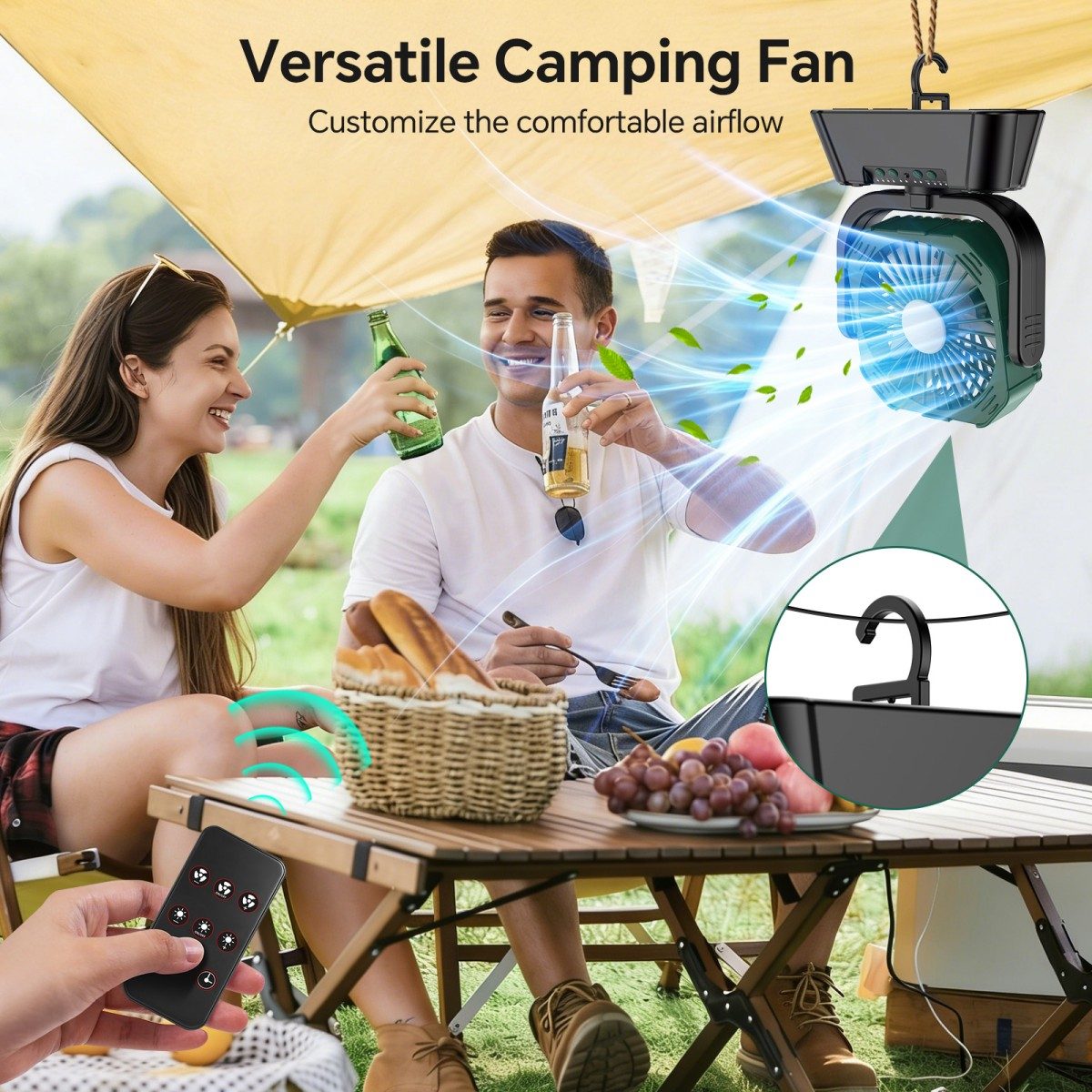 Portable 10000mAh Camping Fan with & LED Light