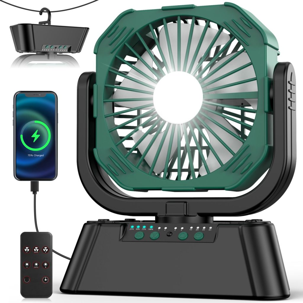 Portable 10000mAh Camping Fan with & LED Light