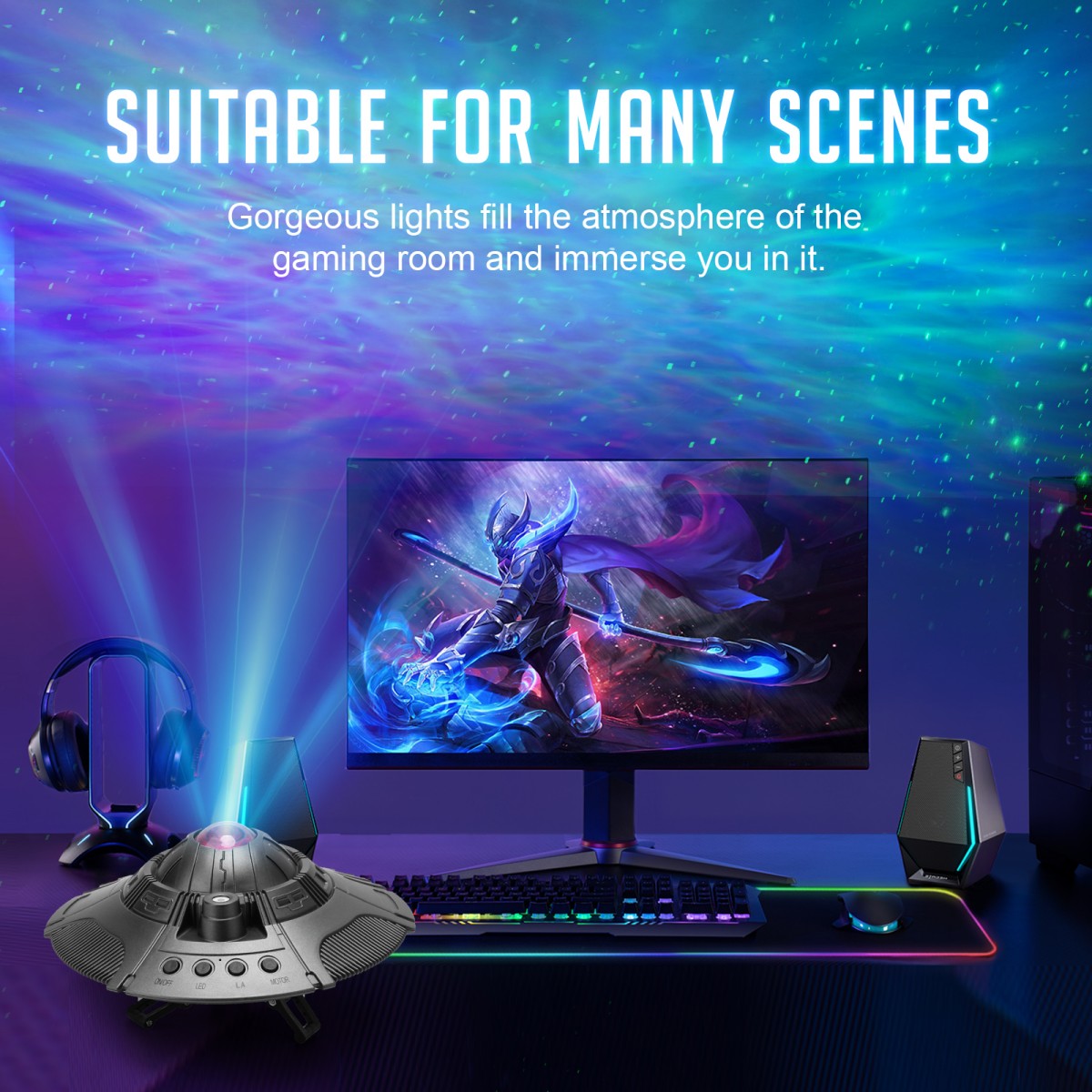 UFO Galaxy Star Projector LED Night Light for Bedroom & ホーム Party Decor